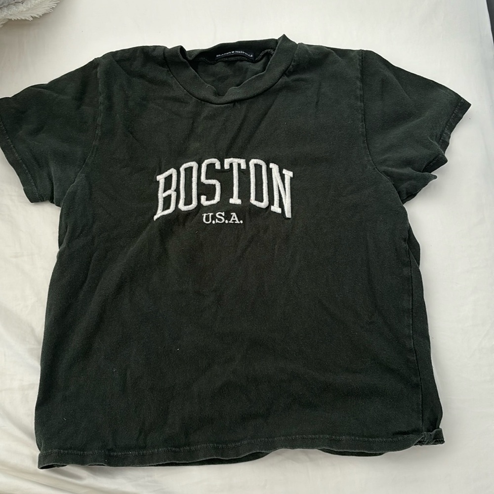 Brandy Melville Ashlyn Boston Graphic Baby Tee in Dark Green
